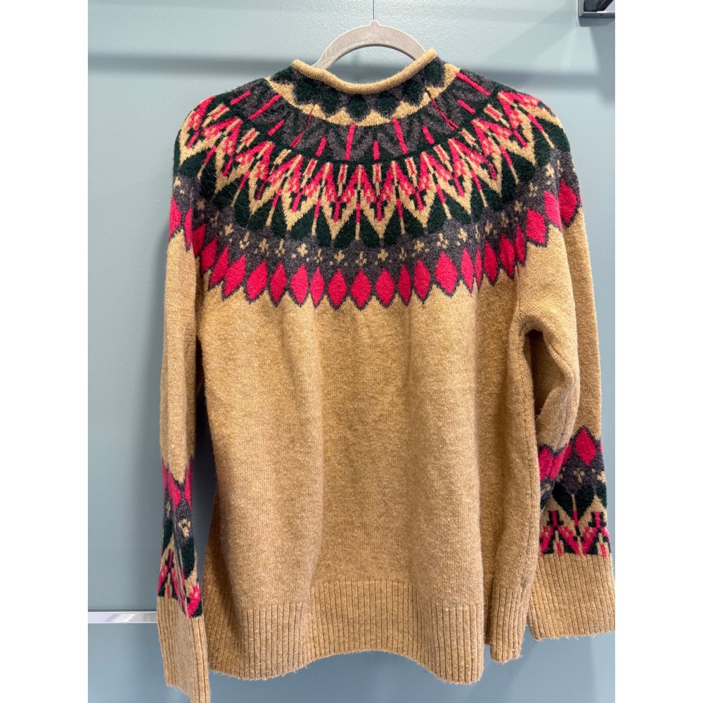 CeCe Fair Isle Knit Sweater Camel Tan Pink Green Sz M Fits L XL - Picture 3 of 5